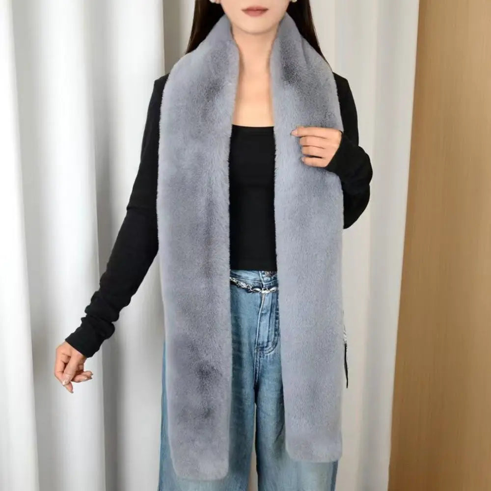 Vintage Faux Fur Long Scarf 180cm – Soft Luxury Wrap Shawl Faux Fur Scarf Axl