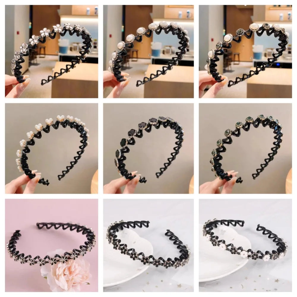 Rhinestone Pearl Hair Braider Headband – Floral Zircon Hair Headband Axl