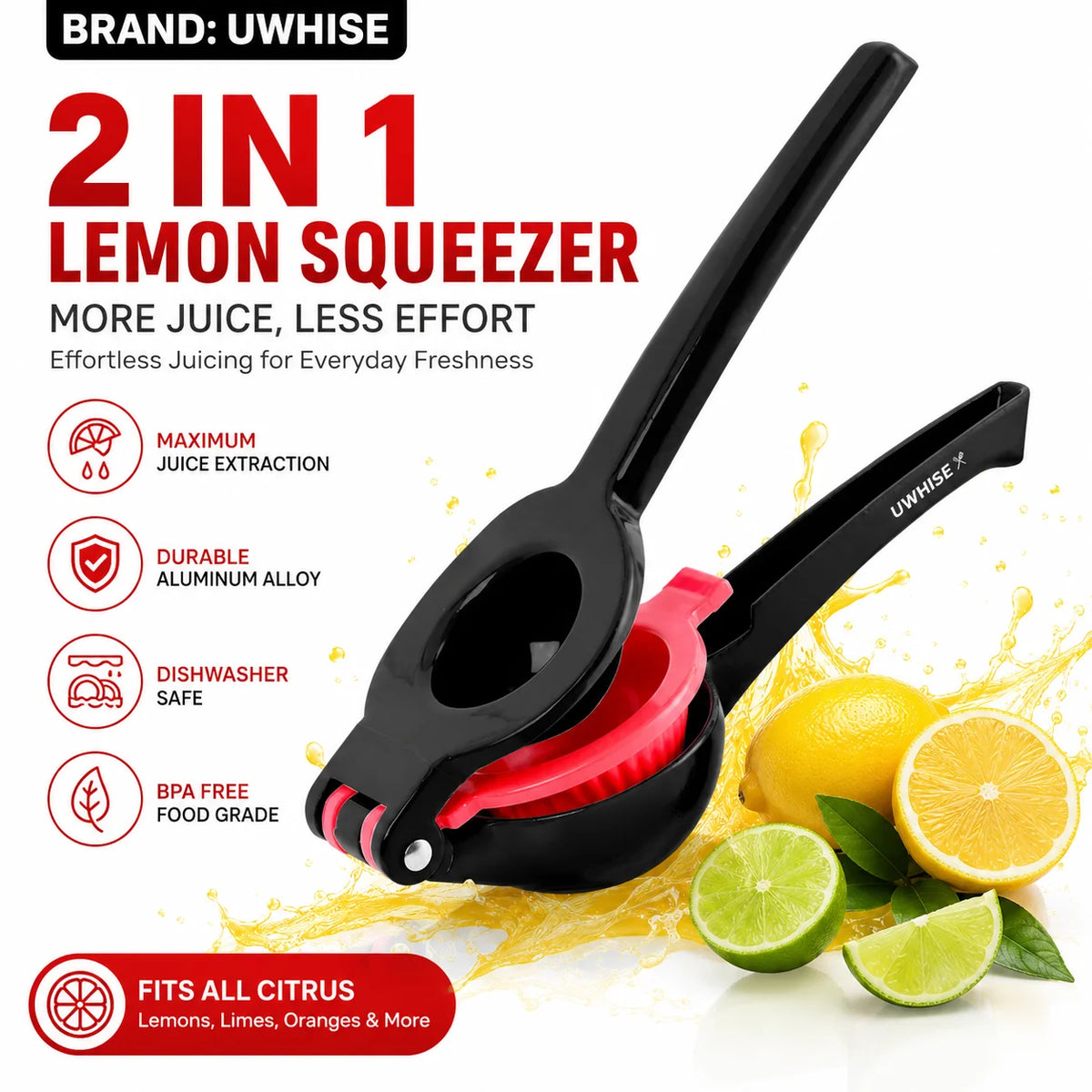 Uwhise 2-in-1 Heavy Duty Metal Lemon Squeezer & Citrus Juicer Citrus Juicer Press Axl