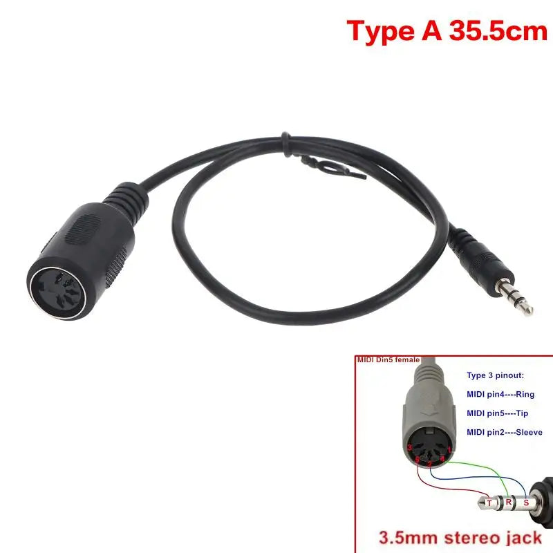 MIDI DIN 5-Pin to 3.5mm TRS Converter Cable | High Purity Copper MIDI Converter Cable Axl A3 Type A 35.5cm