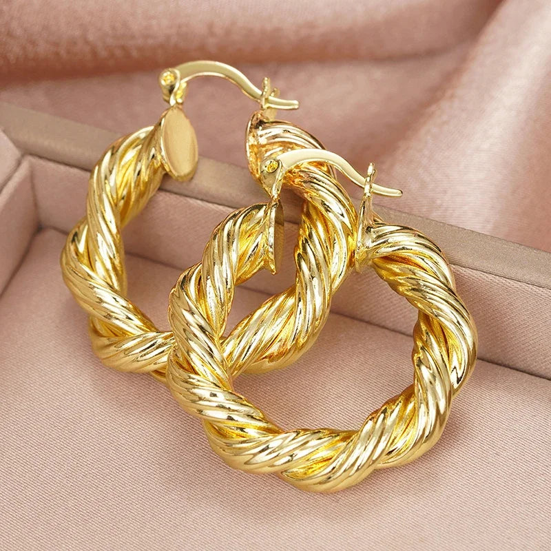 Huitan Gold Twist Hoop Earrings – Glossy Fashion Jewelry Hoop Earrings Axl