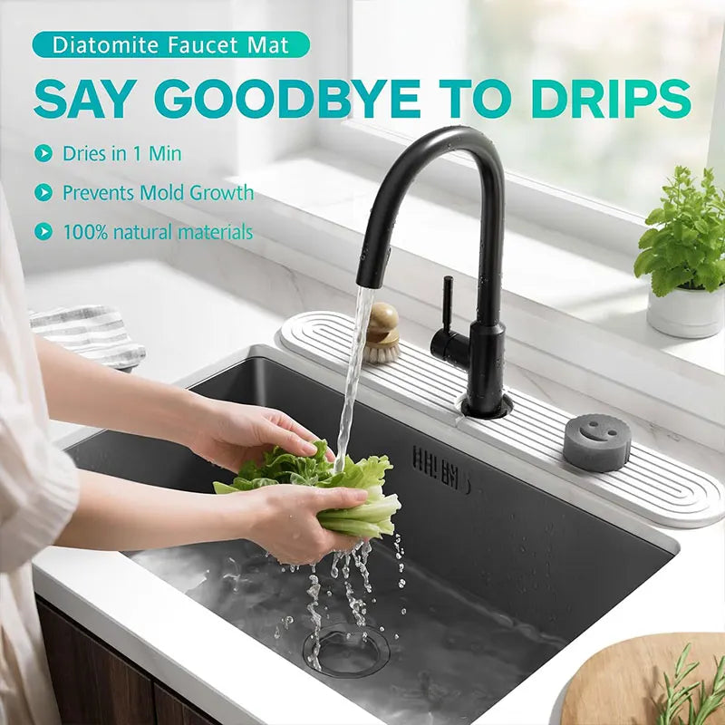 Diatomite Sink Mat – Fast-Drying Faucet Splash Guard Tray Sink Faucet Mat Axl