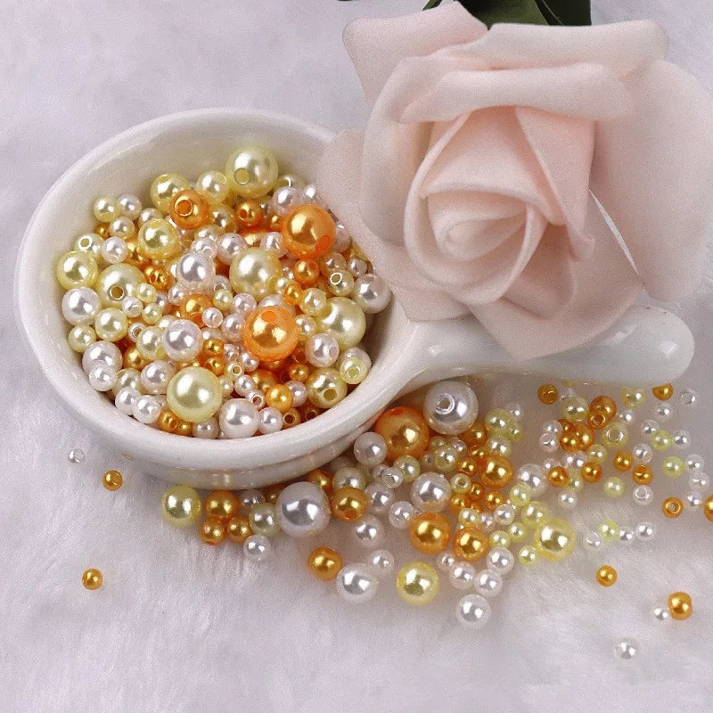 150pcs Double-Hole Pearl Beads – Round Loose Beads for DIY DIY Jewelry Beads Axl white golden 3 8mm 150pcs