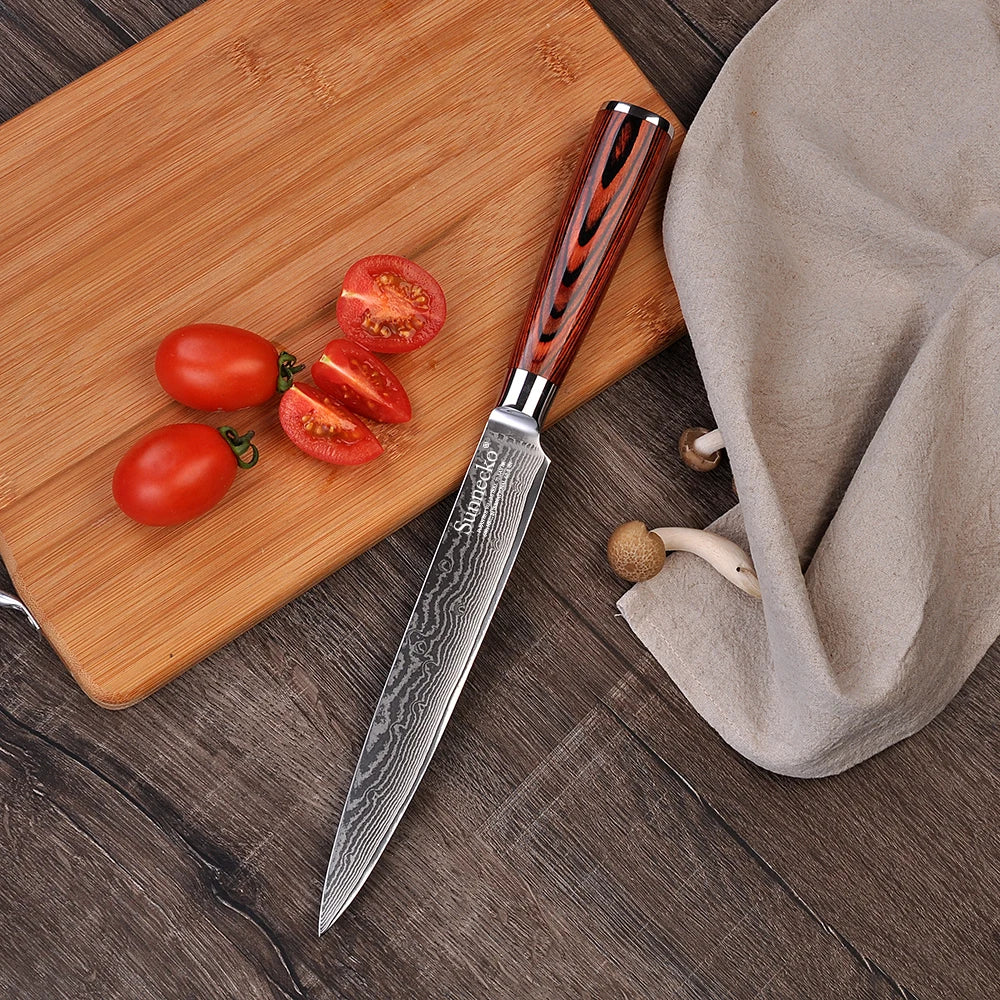 Sunnecko 8" Damascus Steel Slicing Knife – VG10 Core, HRC60+ Damascus Slicing Knife Axl