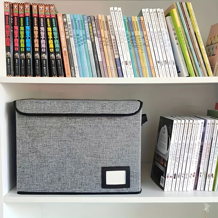 Foldable Comic Book Storage Box with Lid – Linen, Stackable Foldable Storage Box Axl