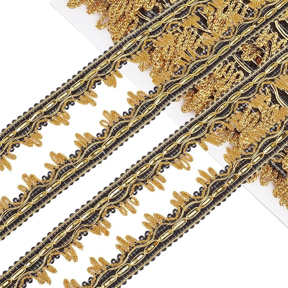 18 Yards Black & Gold Metallic Lace Ribbon Trim | Upholstery Decorative Ribbon Trim Axl