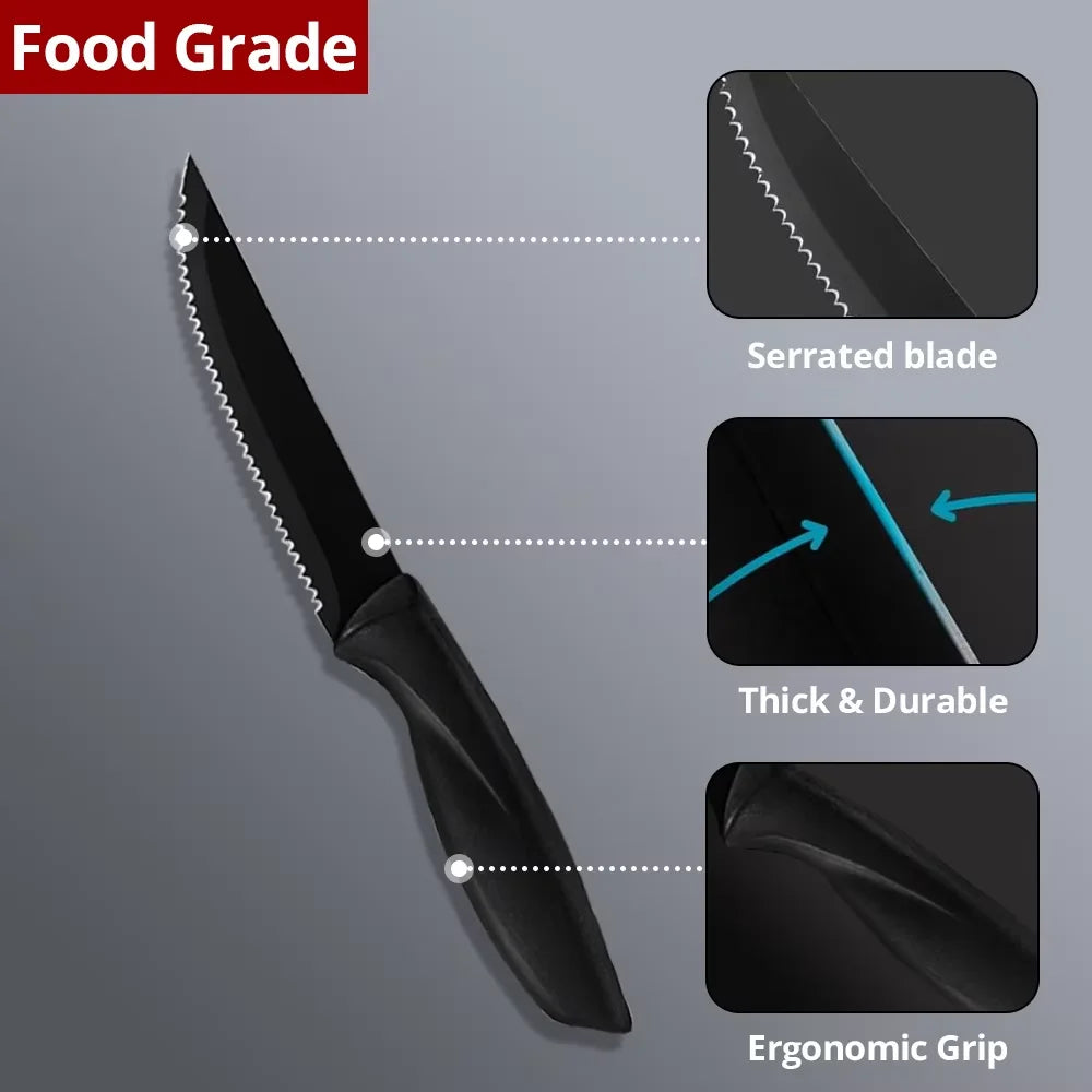 Serrated Steak Knife Set | Stainless Steel Ergonomic Handle Steak Knife Set Axl
