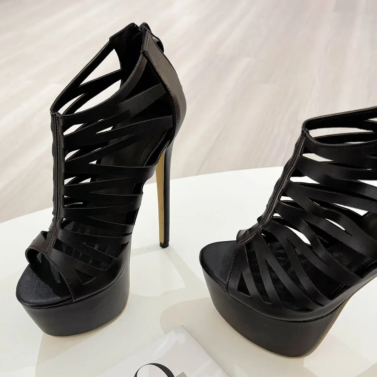 Women's Stiletto Platform Sandals – Peep Toe Zipper High Heels Stiletto Platform Sandals Axl