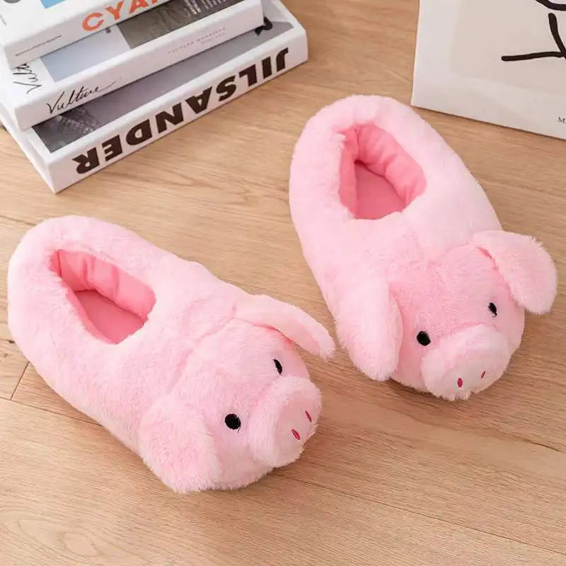 Women's Fluffy Pig Slippers – Cute Cartoon Animal Slides Novelty House Slippers Axl Pink ONE SIZE