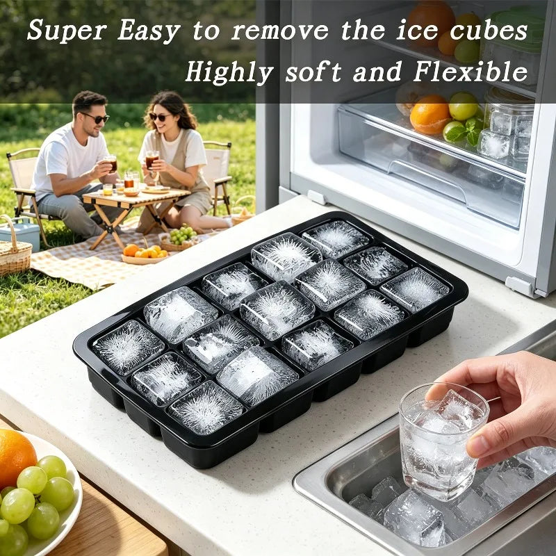 KEMORELA 15-Grid Silicone Ice Cube Tray – Large Bar Ice Mold Silicone Ice Cube Tray Axl Black