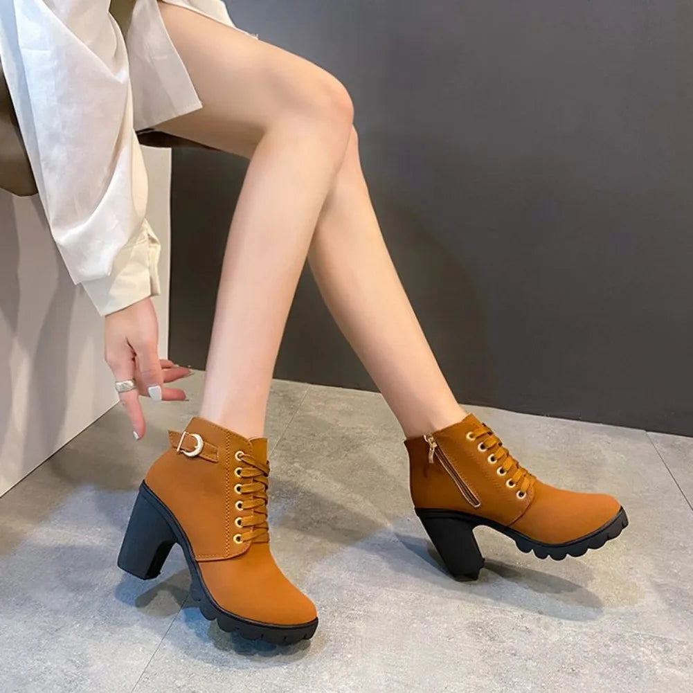 VKJF Women's Lace-Up Ankle Boots – Square Heel & Buckle Women's Ankle Boots Axl 39 Brown