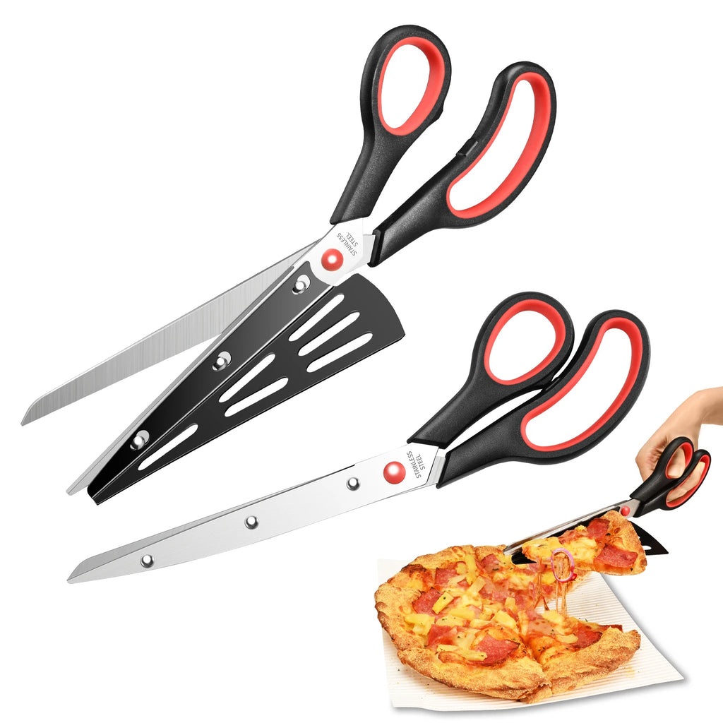 2-in-1 Pizza Scissors & Spatula – Stainless Steel Cutter Pizza Scissors Tool Axl