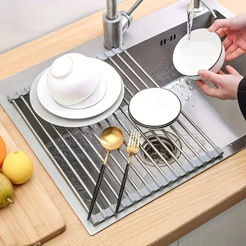 Foldable Stainless Steel Sink Drying Rack | Kitchen Dish Drainer Sink Drying Rack Axl