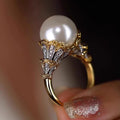 Huitan Imitation Pearl & CZ Engagement Ring for Women Fashion Ring Axl A754 8