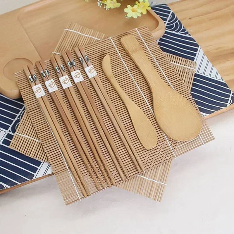9-Piece Bamboo Sushi Maker Kit – Rice Mold & Onigiri Tools Sushi Making Kit Axl