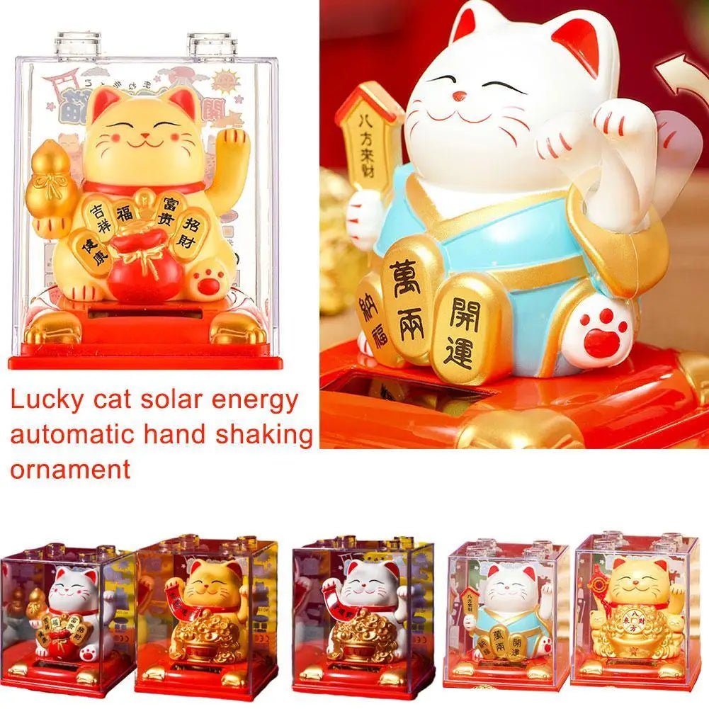 Solar Lucky Cat Figurine – Auto Wave Fortune Cat Ornament Solar Cat Figurine Axl