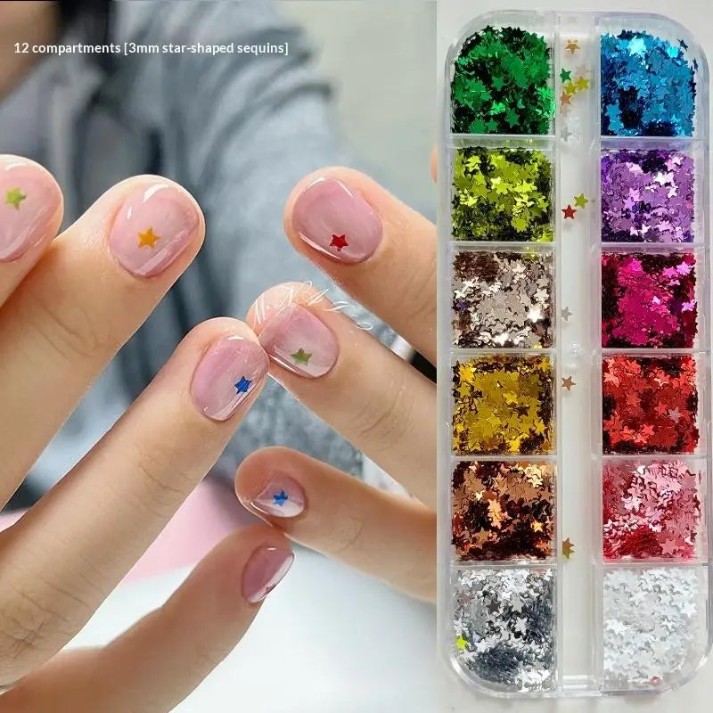 12-Grid Star Sequin 3D Nail Art Charms – DIY Manicure Decor Nail Art Charms Axl