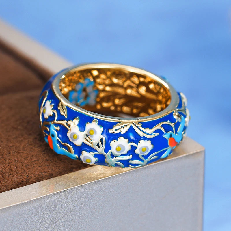 Huitan Blue Flower Ring for Women – Vintage Fashion Jewelry Fashion Ring Axl