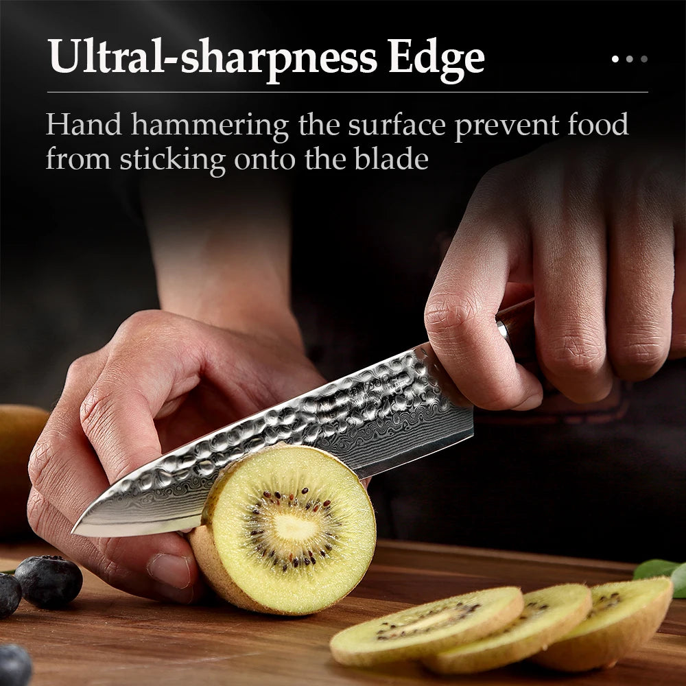 XINZUO 5" VG10 Damascus Utility Knife – 67-Layer Ironwood Handle Damascus Utility Knife Axl