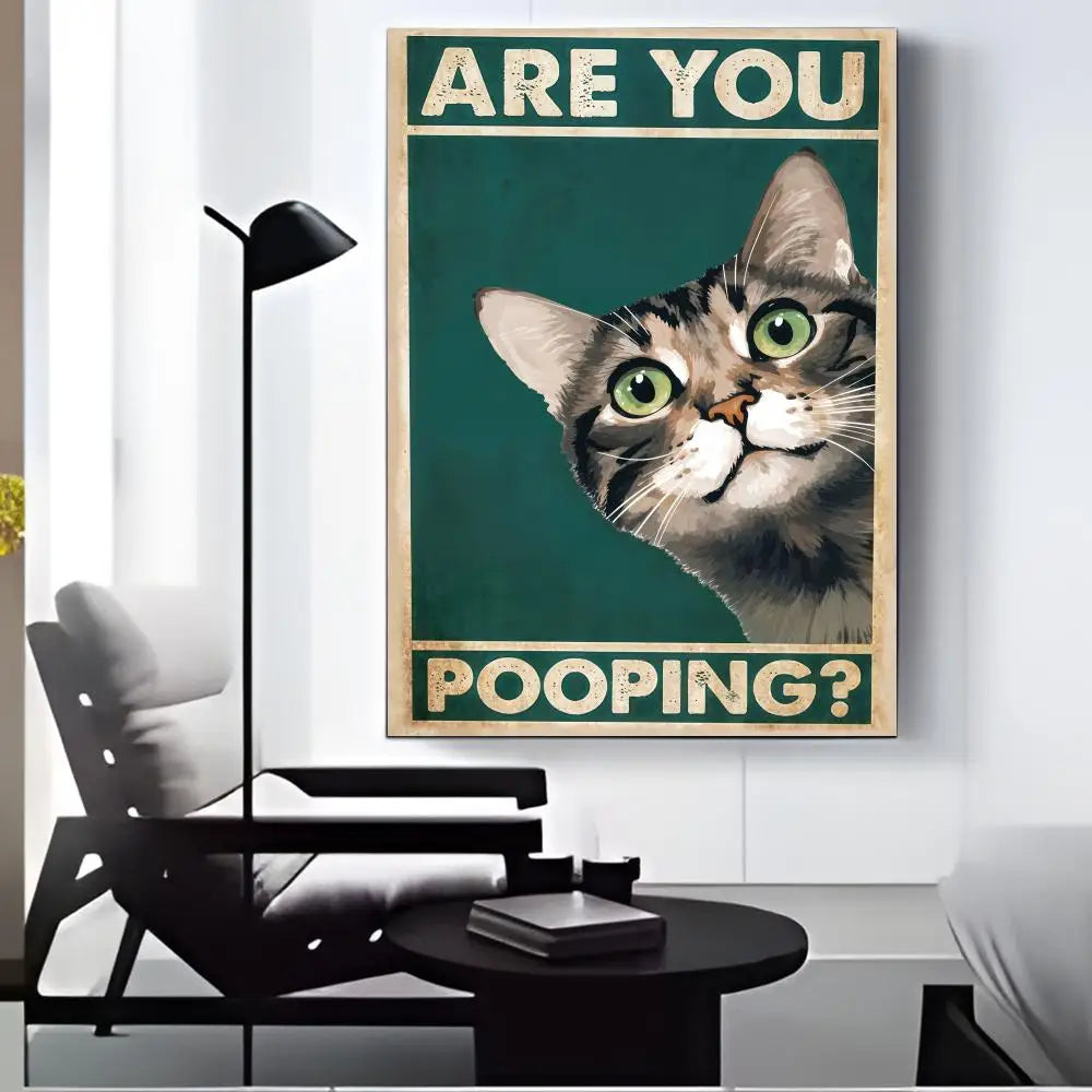 Funny Cat Canvas Wall Art – "Are You Pooping?" HD Print Poster Canvas Wall Art Axl Black9 50X70cmFrameless