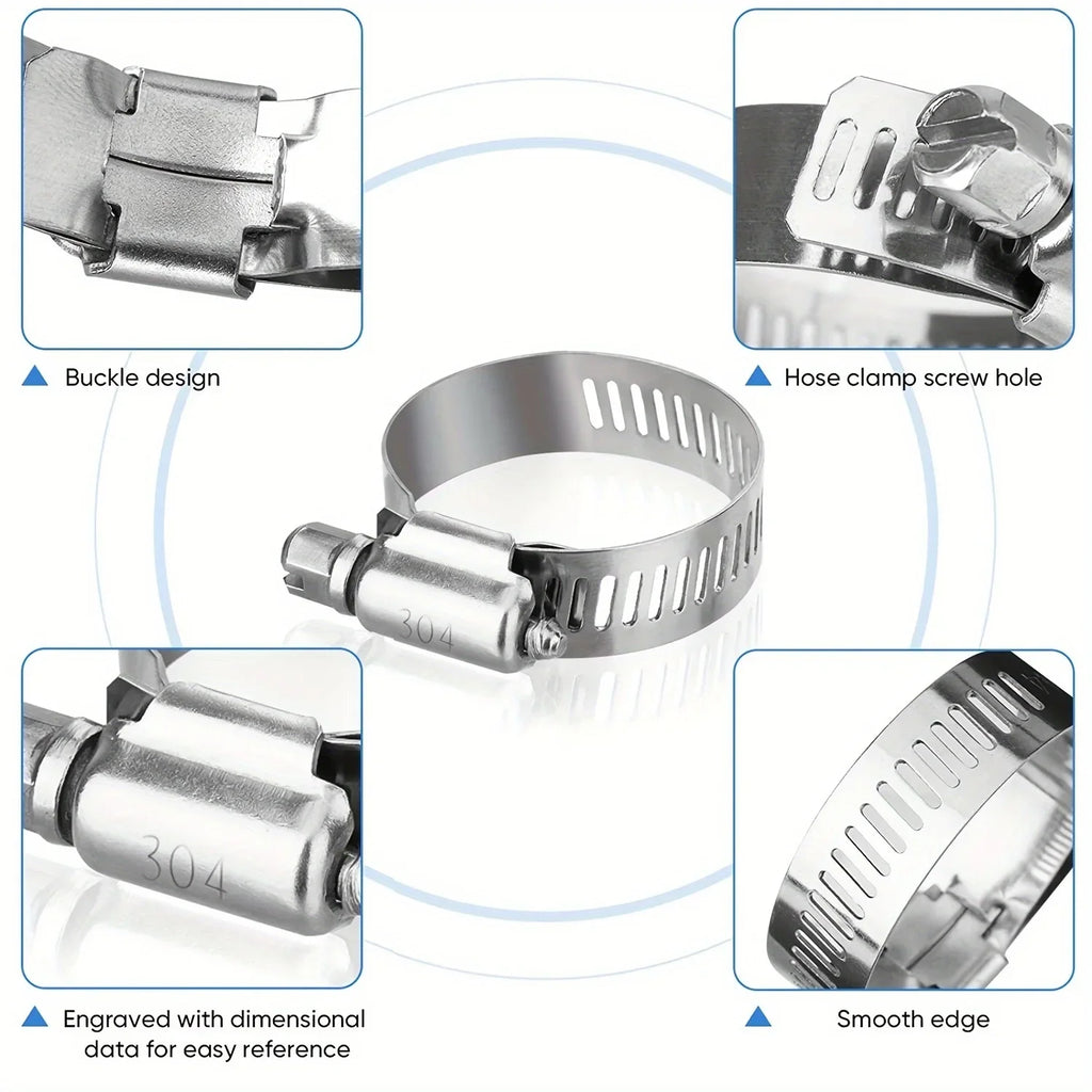 40-Pc Stainless Steel Worm Gear Hose Clamp Set 1/4"–1-1/8" Hose Clamp Set Axl