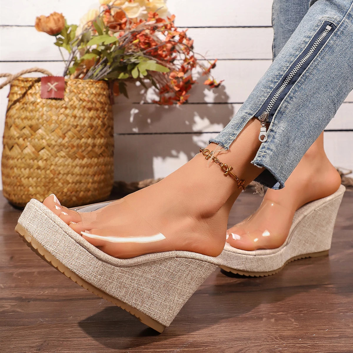 Women's Transparent Wedge Platform Sandals – Open Toe Slippers Wedge Platform Sandals Axl