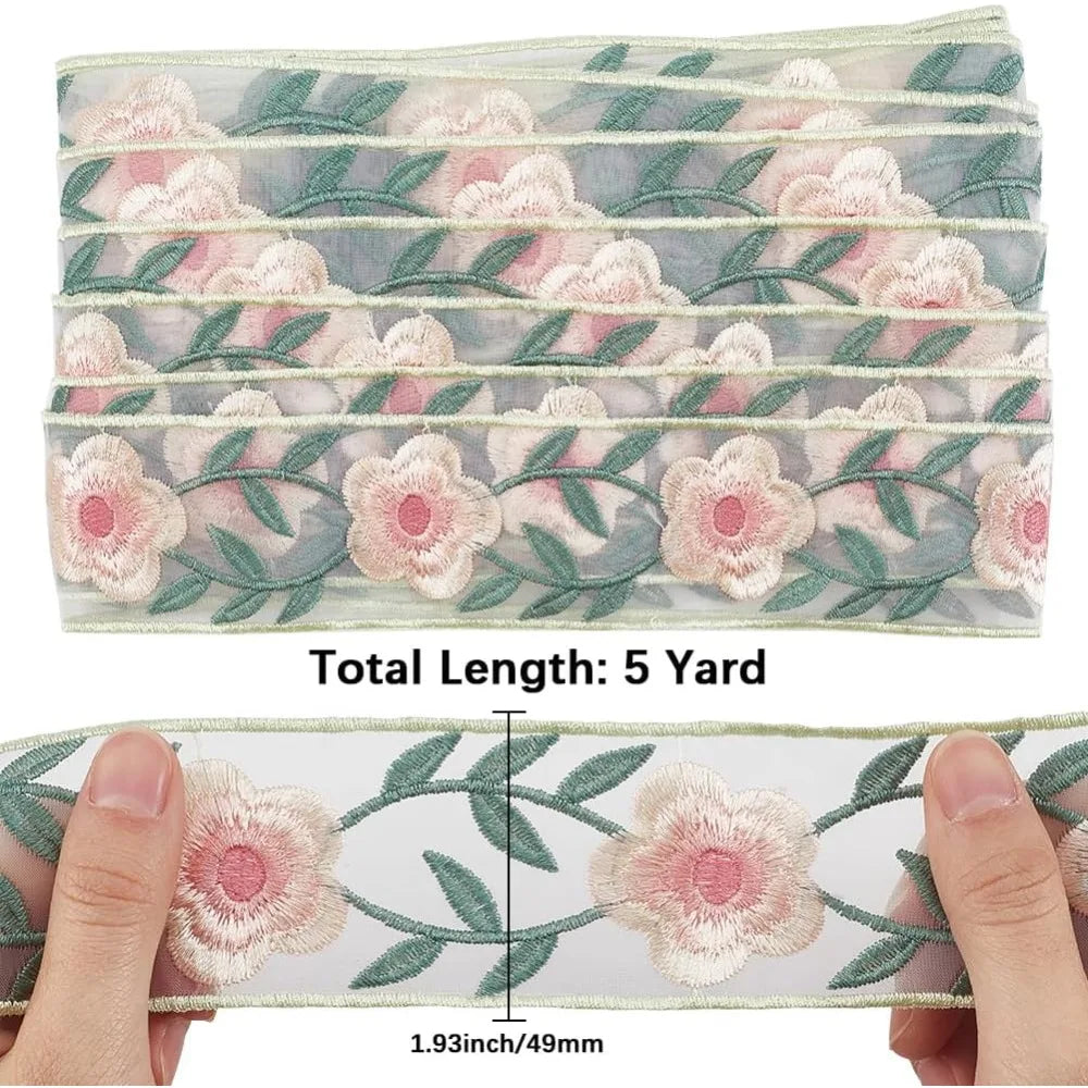 White Organza Embroidery Flower Trim Ribbon 5 Yards 49mm Embroidery Trim Ribbon Axl