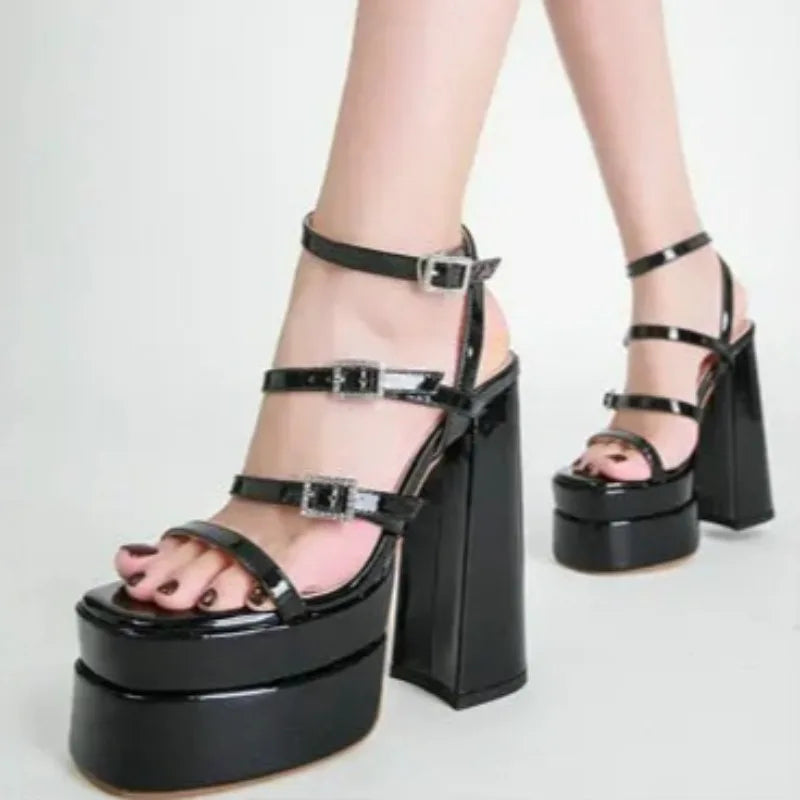 Women's Platform Gladiator Sandals – 15cm High Heel Patent Platform Heel Sandals Axl