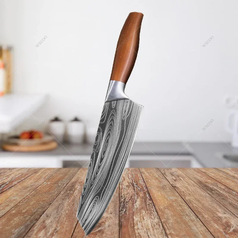 Japanese Damascus Pattern Chef Knife Set – Stainless Steel Kitchen Knife Set Axl B
