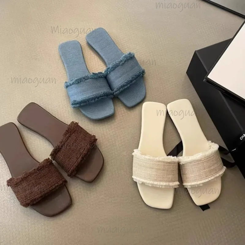 Women's Open-Toe Flat Slides – Summer Beach Slippers & Sandals Women's Flat Slides Axl