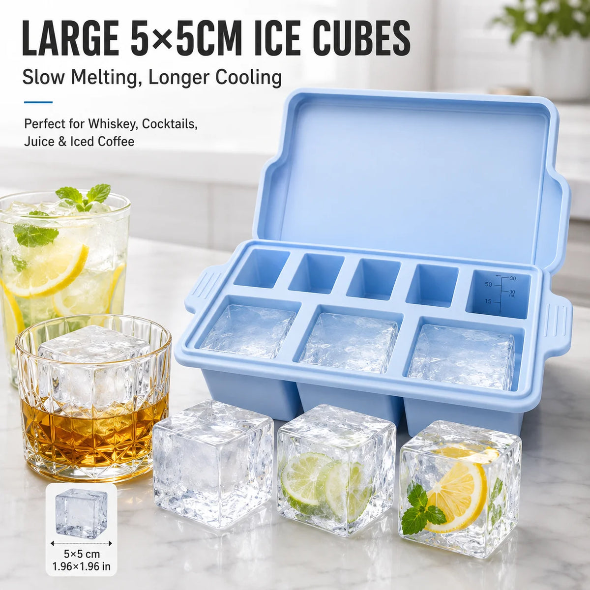Silicone Ice Cube Tray with Metal Frame & Lid | 8 Large Cubes Silicone Ice Cube Tray Axl