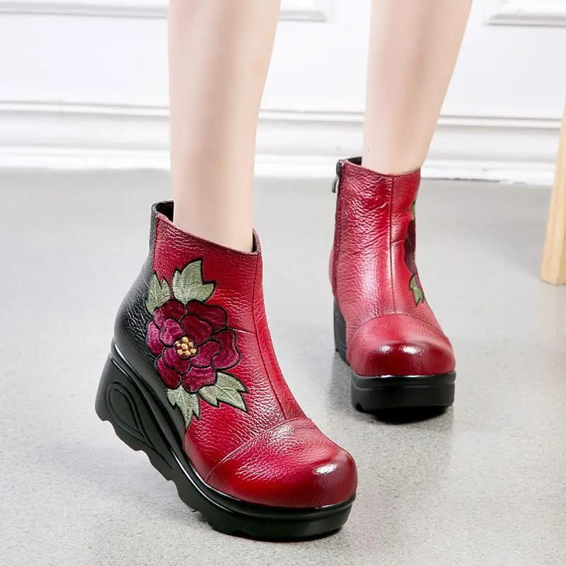 Lorilury Women's Embroidery Wedge Ankle Boots – Fur Lined Winter Women's Ankle Boots Axl