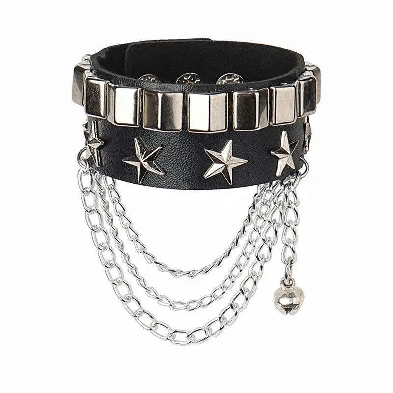 Punk Gothic Skull Spike Rivet PU Leather Wide Cuff Bracelet Cuff Bracelet Axl A1