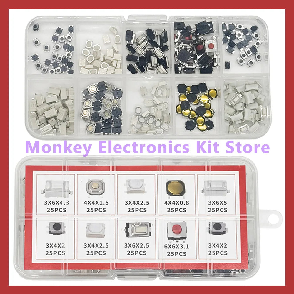 250PCS Tactile Push Button Micro Switch Set – 10 Types Micro Switch Kit Axl