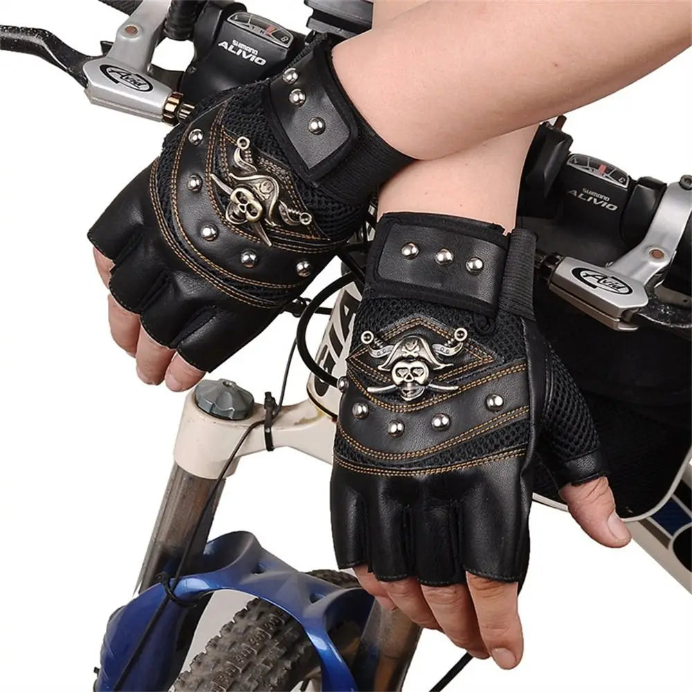 Punk Skull Rivet Half Finger PU Leather Cycling Gloves Cycling Gloves Axl