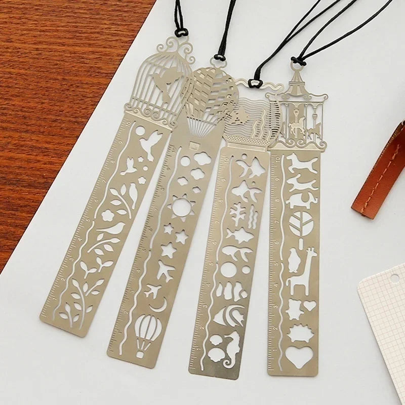 2-Piece Cartoon Metal Bookmark Ruler Set | Hollow Quilting Template Metal Bookmark Ruler Axl