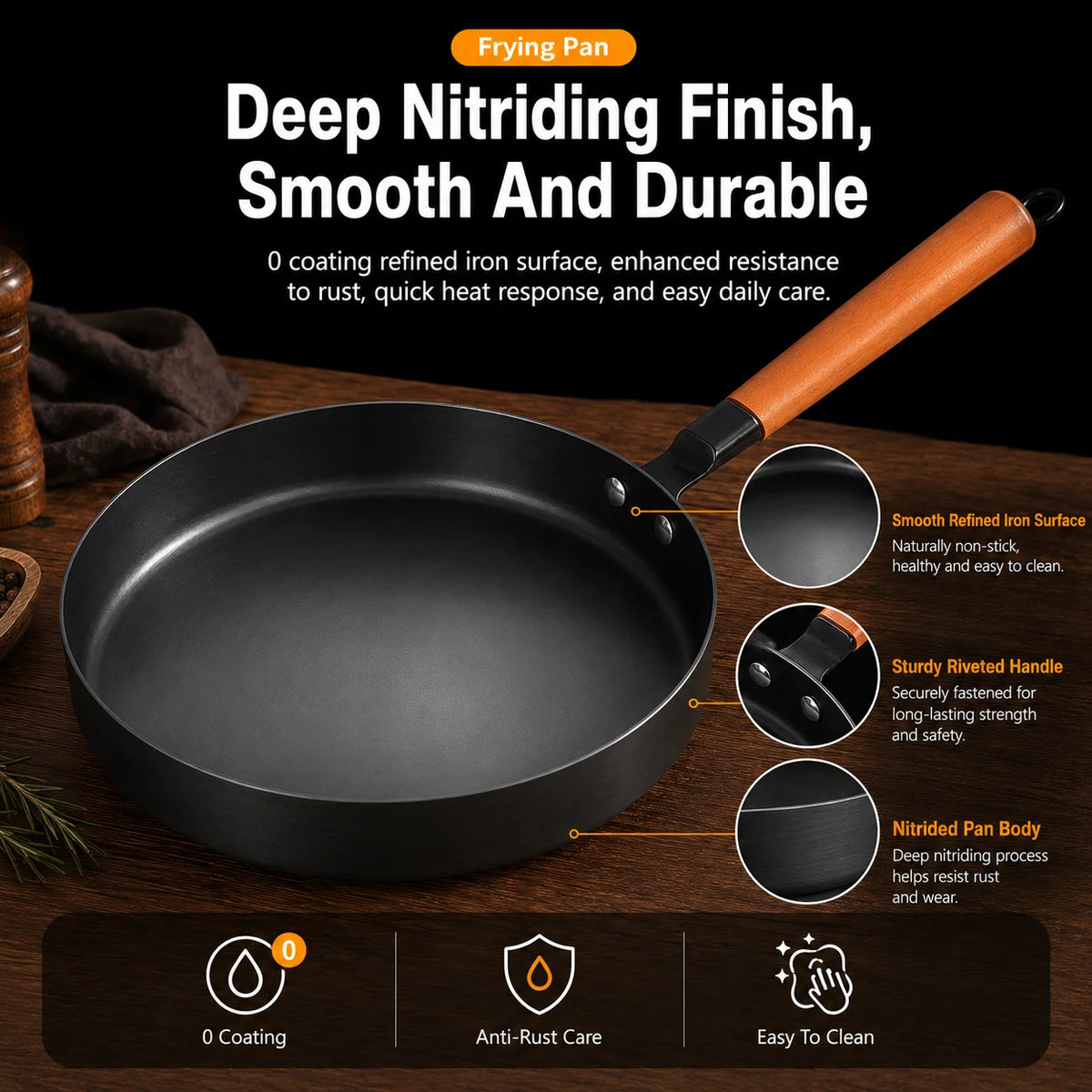 26cm Nitrided Iron Skillet – Japanese Nonstick Induction Frying Pan Iron Frying Pan Axl