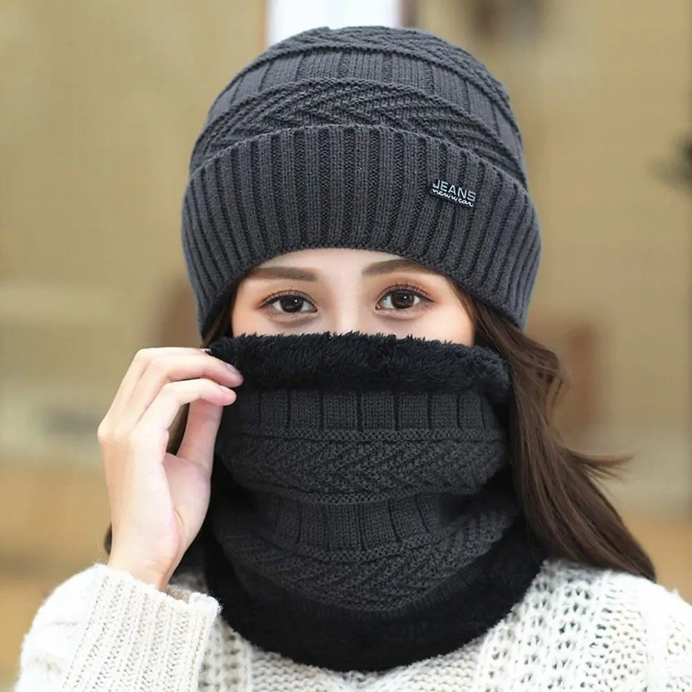 Winter Thermal Fleece Beanie Hat & Scarf Set – 2-in-1 Warm Beanie Hat Scarf Set Axl Grey