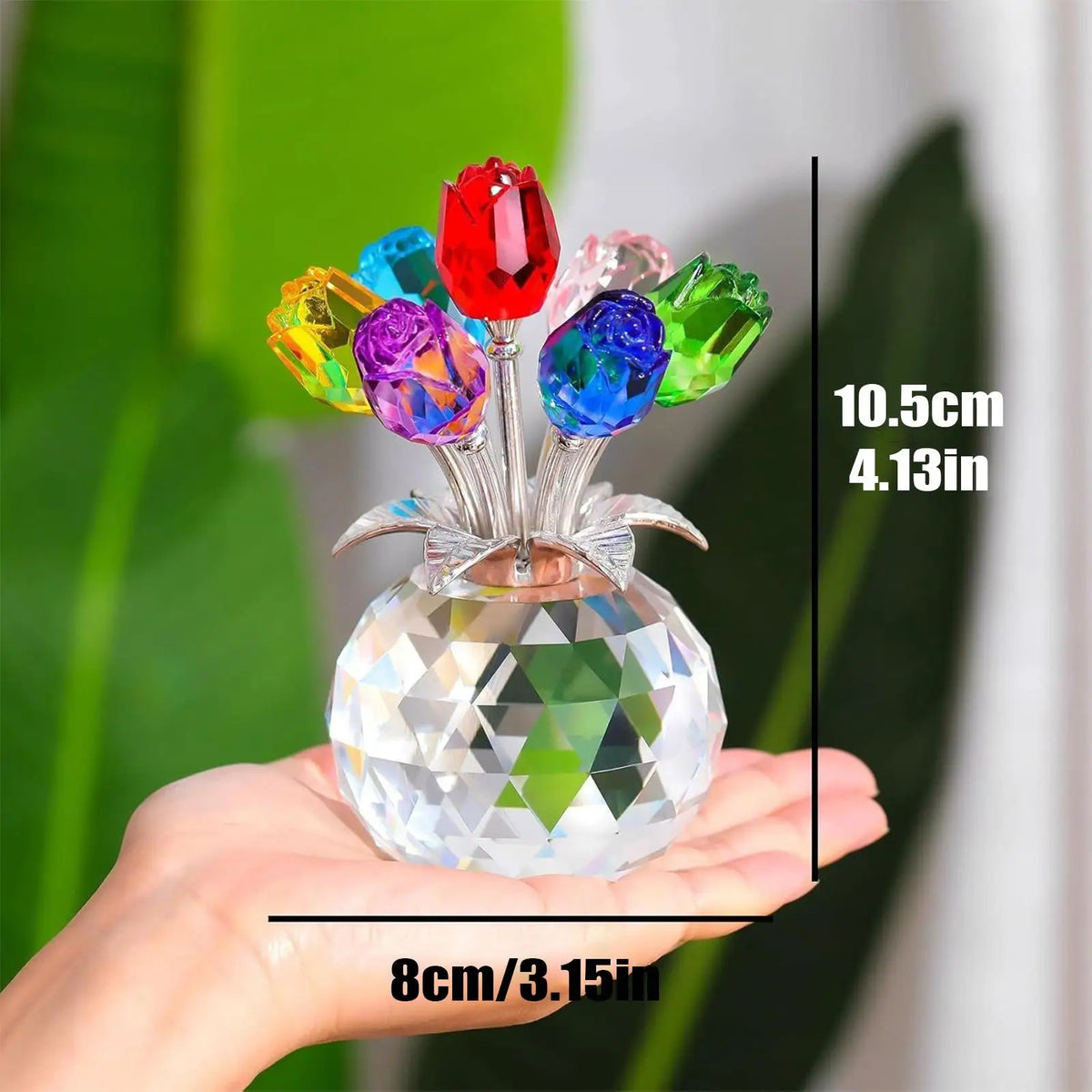 Crystal Rose Figurine Statue – Colorful Glass Flower Gift Crystal Rose Figurine Axl