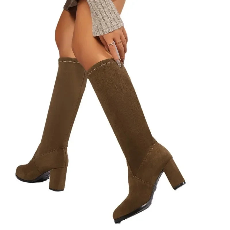 Women's Plus Size Knee-High Platform Boots | Square Heel Knee-High Platform Boots Axl