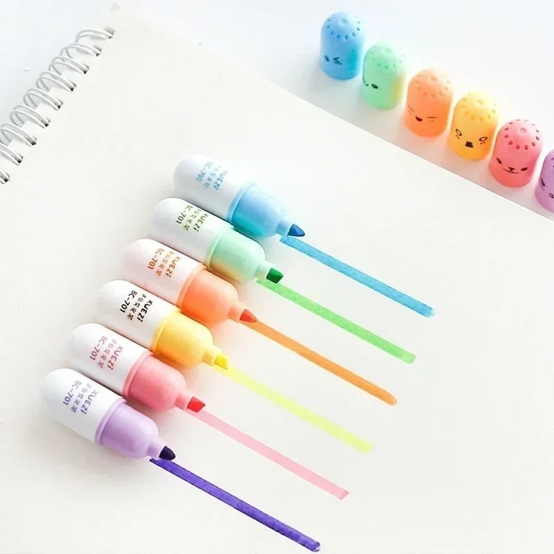 6-Pack Mini Pill Highlighter Pens – Cute Colored Markers for Kids Highlighter Pen Set Axl