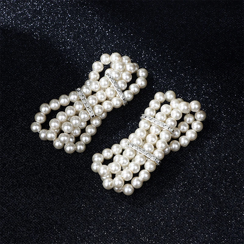 3-Row Pearl Rhinestone Stretch Bracelet | Multilayer Bangle Pearl Beaded Bracelet Axl