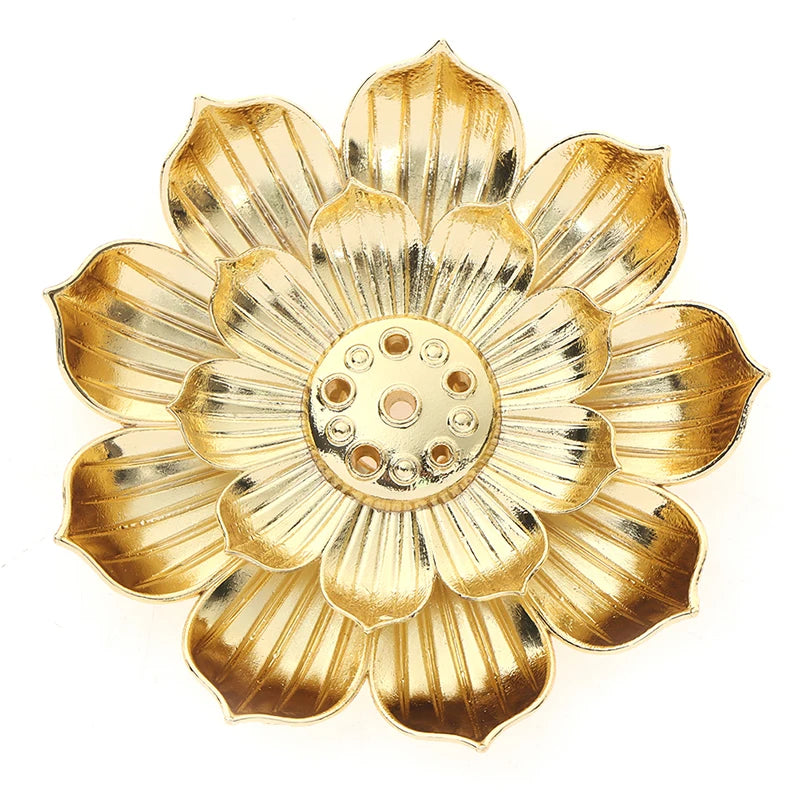 Gold Incense Burner Stick Holder – Buddhist Flower Plate Base Incense Burner Holder Axl