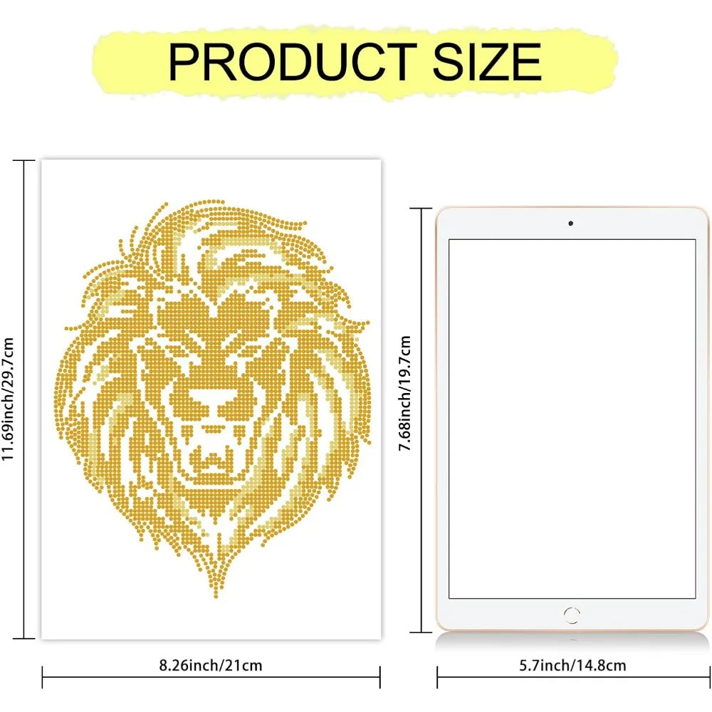 Rhinestone Iron-On Lion Patch 11.7x8.3" | Hotfix Transfer Decal Iron-On Rhinestone Patch Axl