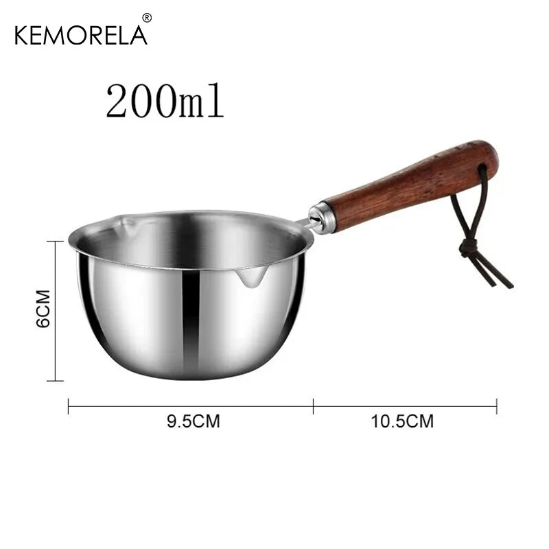 KEMORELA 200ml Stainless Steel Mini Pot – Wooden Handle Mini Saucepot Axl 200ML