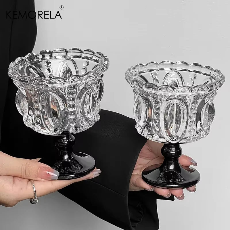 KEMORELA Retro Embossed Black Crystal Goblet | Whiskey & Dessert Glass Cocktail Goblet Glass Axl