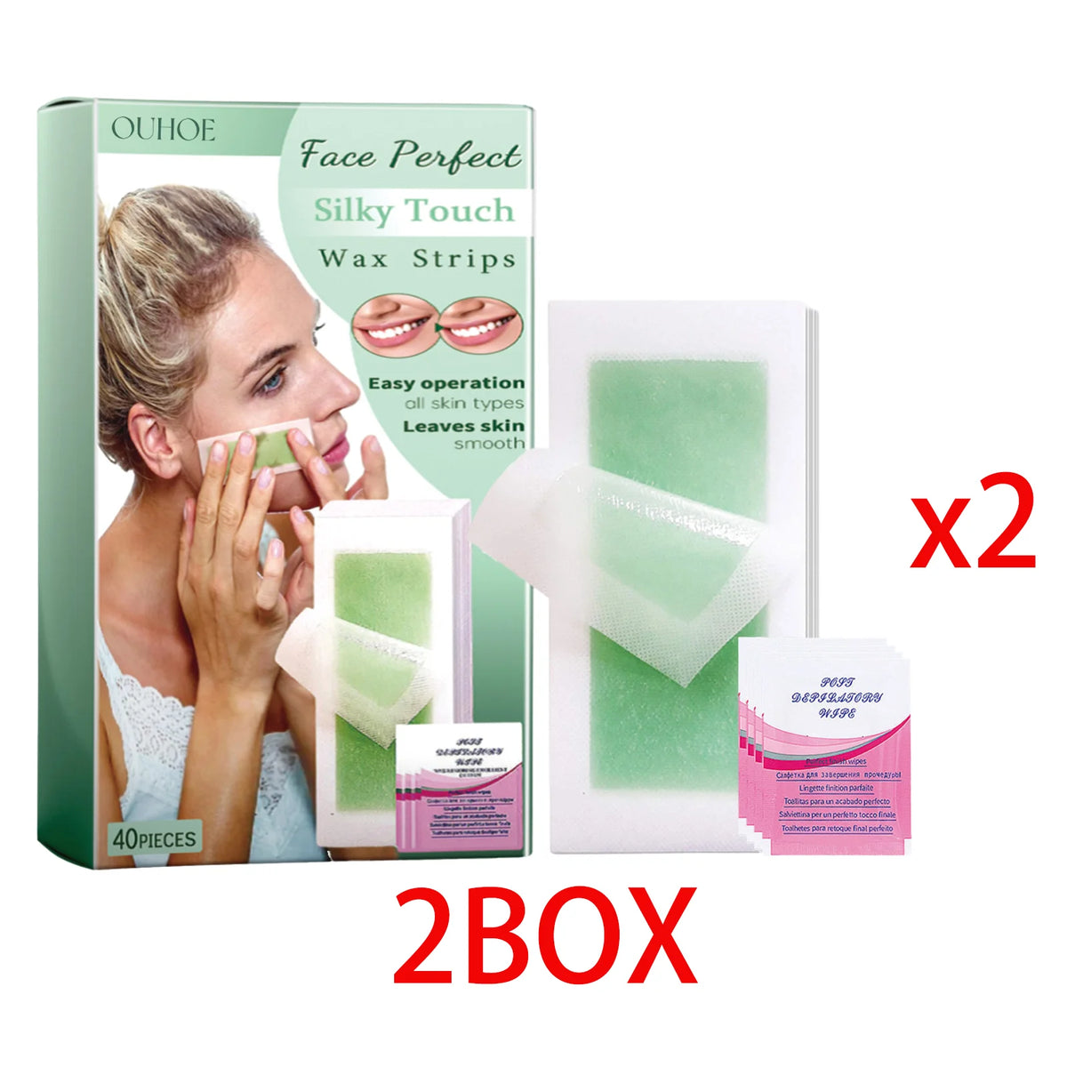 Facial Wax Strips 40pc – Lip, Chin & Eyebrow Hair Removal Facial Wax Strips Axl 2 BOX