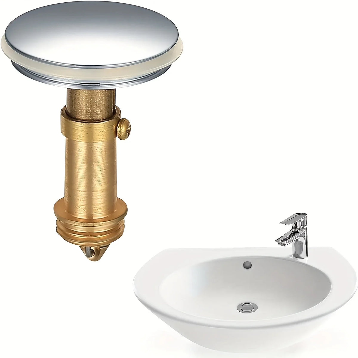 Universal Brass Spring-Loaded Sink Stopper & Drain Plug Sink Drain Stopper Axl 1pc Golden
