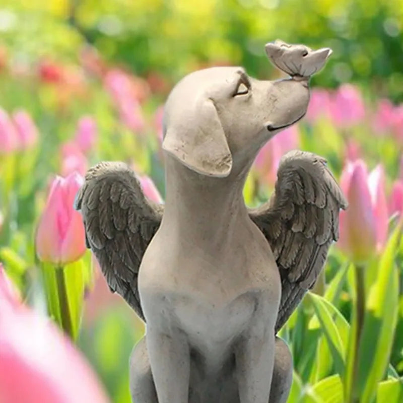 Resin Angel Dog & Cat Memorial Statue | Garden Butterfly Sculpture Garden Memorial Statue Axl