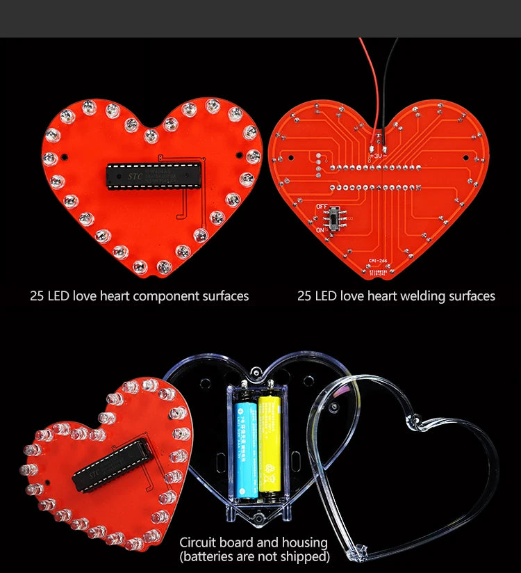 DIY LED Heart Soldering Kit – 25/32 RGB Flowing Light | LOTHYE DIY Electronics Kit Axl